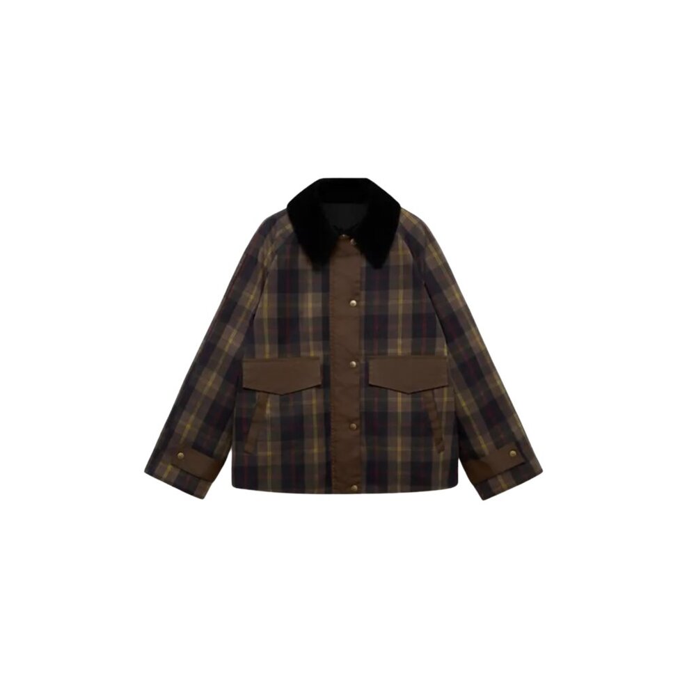 MANGO Women's Contrasting Collar Check Parka Barn Jacket Coat